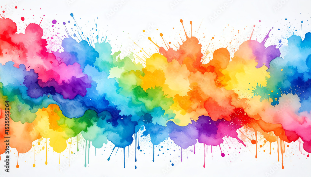 Poster vibrant watercolor splash blending a spectrum of colors, creating an artistic and lively effect
