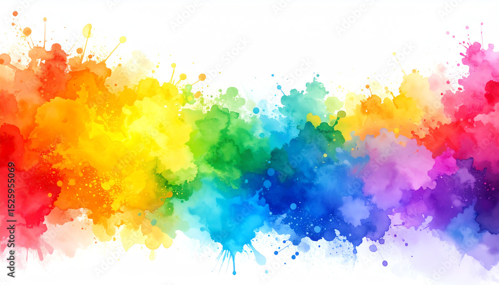 Poster vibrant watercolor splash featuring a spectrum of colors blending seamlessly, creating a lively and 