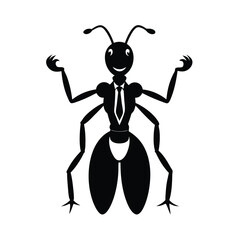 Cartoon Ant Wearing a Tie Black and White