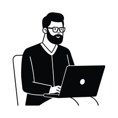 Man with Laptop Vector Illustration Black and White