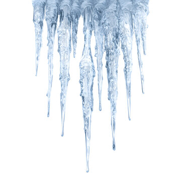 Glistening icicles hang suspended a frozen winter spectacle against stark black