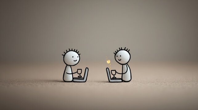 Stick figures using devices show how technology bridges gaps, keeping relationships strong across distances.
