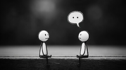 Stick figures conversing side by side symbolize constructive communication as key to resolving disagreements.
