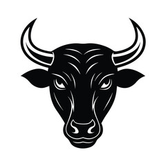 Black and White Bull Head Vector Illustration