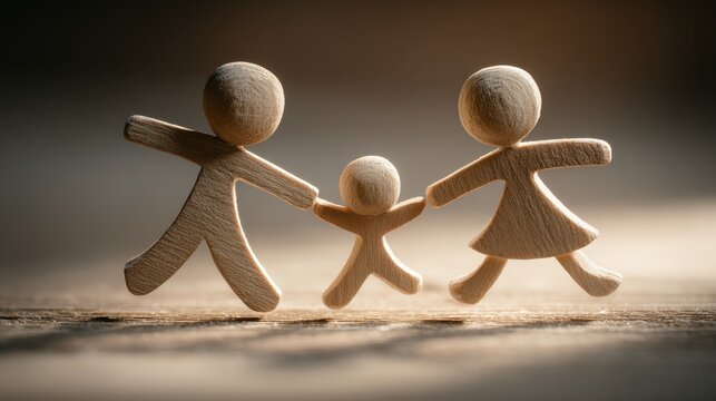 Two stick figures supporting a child illustrate how cooperative parenting fosters stability and growth in family life.
