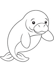 Cute Dugong Coloring Page Aquatic Mammal Illustration For Children