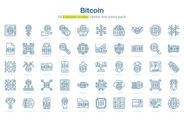 Bitcoin line icon pack. Bitcoin Stroke icon set. Editable Stroke icon