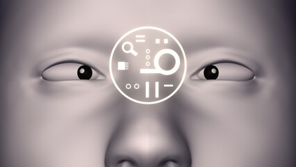 3D Render image name : The Emergence of Human-Tech Consciousness Through the Third Eye of Artificial Perception