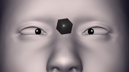 3D Render image name : The Emergence of Human-Tech Consciousness Through the Third Eye of Artificial Perception