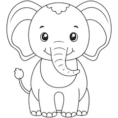 Baby Elephant Line Art Drawing Cute Animal For Kids Coloring Pages