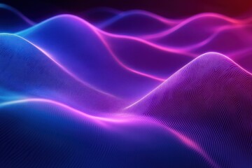 Abstract flowing waves of glowing purple and blue lines creating a smooth futuristic digital landscape with soft gradients and glowing edges
