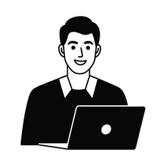 Man using laptop black and white illustration