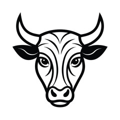 Stylized Black and White Bull Head Illustration