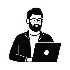 Man with laptop wearing glasses and beard
