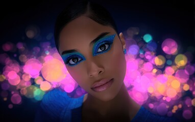 Close-up woman vibrant makeup