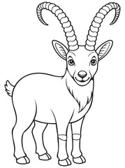Markhor Goat Coloring Page Line Art Animal Illustration
