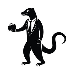 Business Weasel with Briefcase Black and White Illustration