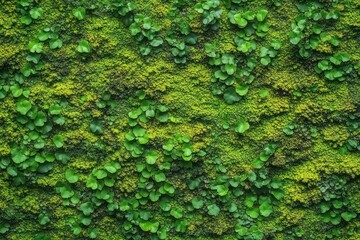 Obraz premium Close-up view of vibrant green moss and small round leaves densely covering a natural forest floor or rock surface