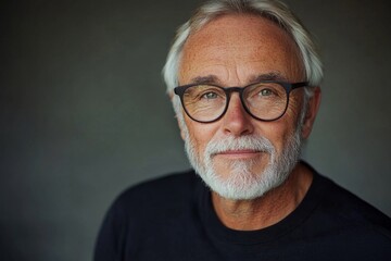 Handsome senior man with glasses looking at camera, radiating wisdom and confidence in a charming and dignified portrait, Generative AI