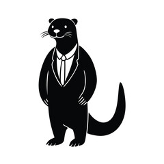 Otter in a suit black and white illustration