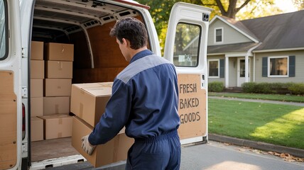 Fototapeta premium Efficient E-commerce Fulfillment Process Showcased in Delivery of Baked Goods