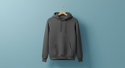  hoodie mockup displayed on a wooden hanger against a modern pastel two-tone pink and green wall background. Clean, empty copy space perfect for product branding, fashion ad