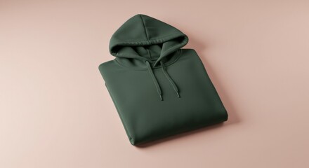 A clean, grey folded hoodie lies flat on a soft pink background, bathed in natural light with subtle shadows. This minimalist, top-down shot offers a perfect apparel mockup opportunity for fashion, co