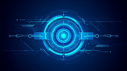 Abstract Futuristic Technology Interface with Circular Design and Glowing Blue Elements