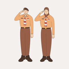 illustration of a man and woman wearing a scout uniform in a saluting pose