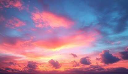 Vibrant sunset sky with dramatic pink, orange, and purple clouds creating a peaceful and awe-inspiring atmosphere