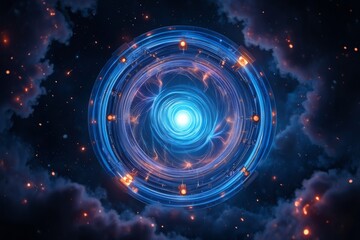 Obraz premium Abstract Portal with Glowing Energy Rings and Nebula Background Futuristic Technology