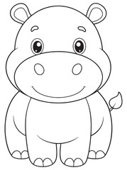 Hippo Cartoon Outline Coloring Page For Kids Activities
