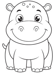 Hippopotamus Cartoon Coloring Page Happy Animal Illustration