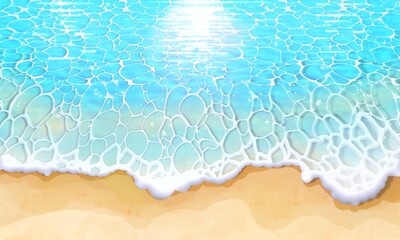 真夏のビーチ★波打ち際の風景背景壁紙★blue water background