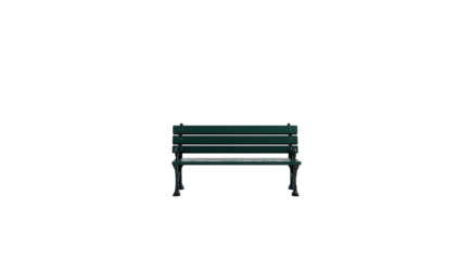 Pixelated dark green park bench, isolated against black