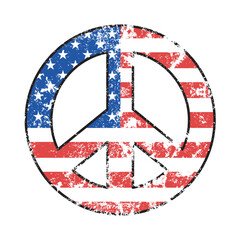 Peace symbol on american flag white background