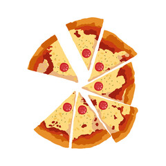 Vector illustration of a pizza on a white isolated background