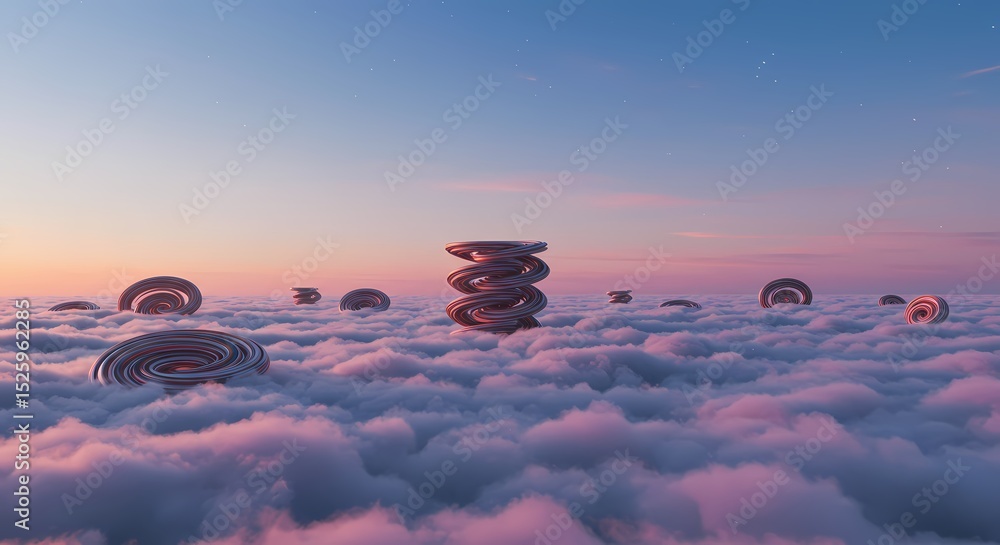 Aufkleber surreal sunset abstract structures floating on cloudscape