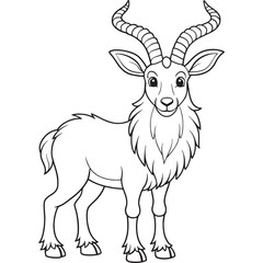 Markhor Goat Cartoon Coloring Page Line Art Illustration For Children