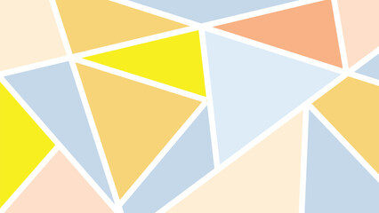 Abstract geometric design with irregular triangles in pastel shades of blue, yellow, peach and cream, bordered by thick white lines. A harmonious and balanced mosaic look, perfect for contemporary dec