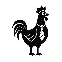 Rooster wearing a tie in black silhouette