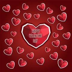 Valentine's day with separate text on a big heart, red background, vector illustration - vector
