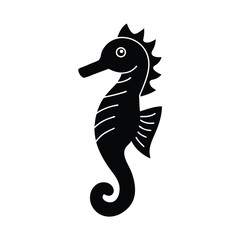 Simple black seahorse illustration on white background