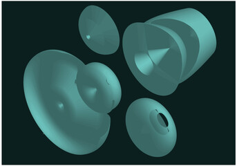 Abstract geometric shapes in teal tones and Turquoise blue. Digital illustration ideal for math, design, and technology concepts