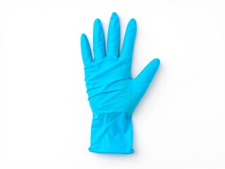 Obraz premium Bright Blue Medical Glove Isolated on White Background for Hygiene and Protection
