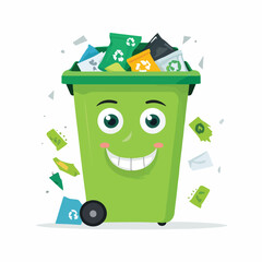 Smiling Recycle Bin with Trash Items