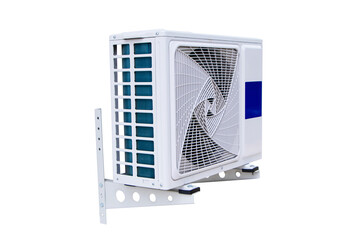 Structure old white big air conditioner compressor source heat pumps isolated on cut out PNG or...
