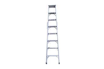 Old ladder metal aluminum isolated on cut out PNG or transparent background. For construction site,...