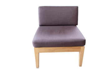 Empty classic chair art deco style in dark brown velvet with cream color wooden legs isolated on cutout PNG or transparent background. Furniture for interior decoration in cafes and coffee shops.