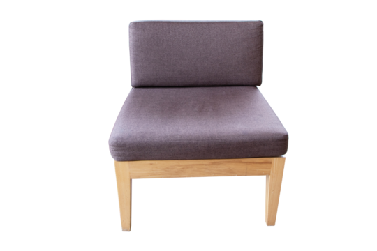 Empty classic chair art deco style in dark brown velvet with cream color wooden legs isolated on cutout PNG or transparent background. Furniture for interior decoration in cafes and coffee shops.